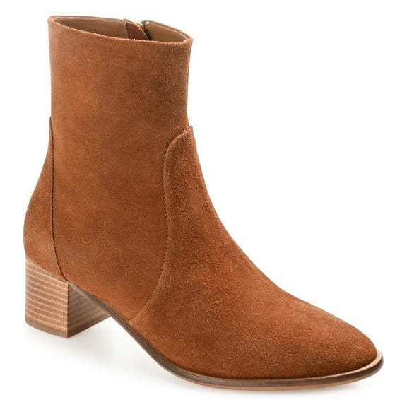 Journee Signature Womens Genuine Leather Airly Almond Toe Stacked Ankle Booties