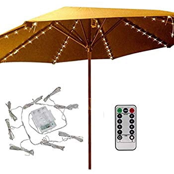 Warm White 9 Ft Ampersand Shops 8 Ft 8 Rib Wooden Outdoor Patio Umbrella Solar Powered 40 Led String Lights Umbrella Lights