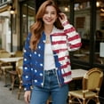 thumbnail image 2 of COEQINE Bomber Jacket Women Full Zip Relaxed Fit Y2k Jackets Lightweight Trendy Varsity Shacket Coats Stand Collar Windbreaker Patriotic USA Flag Fall Clothes, 4X-Large, Vintage American Flag, 2 of 7
