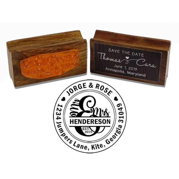 Printtoo Round Custom Address Return Rubber Stamp Wood Mounted Mr And Mrs Personalized Stamper Idea