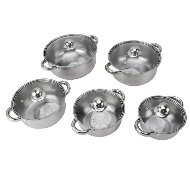 Cacerola de acero Inoxidable ANGGREK Elegante Juego de utensilios de cocina A Prueba de Herrumbre Con Mango de 2 orejas 5 Piezas Con tapas Para El hogar