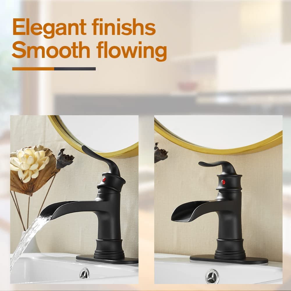 Kede Waterfall Faucet Bathroom Faucet Single Handle One Hole Oil Rubbed Bronze Finish Large Spout Lavatory Faucets Oil Rubbed Bronze Waterfall Faucet (Matte Black)