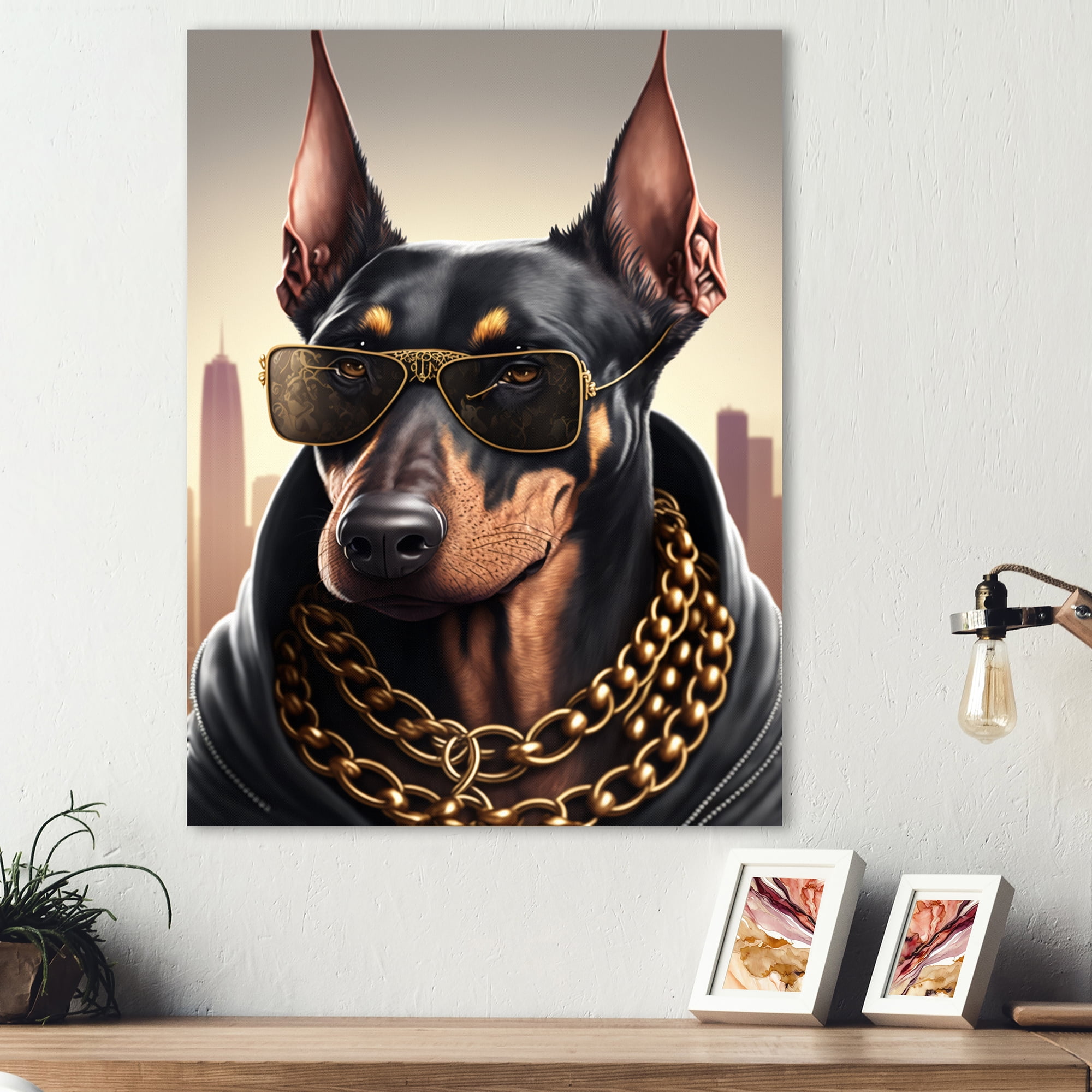Designart Doberman Gangster In NYC I Canvas Wall Art