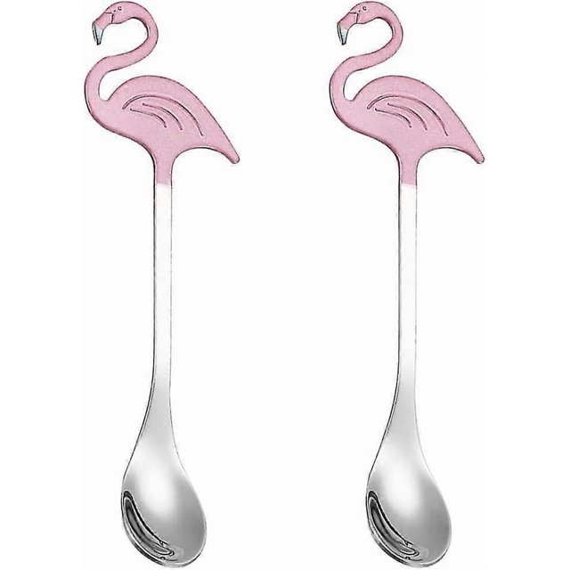 Flamingo Coffee Spoon Tea Spoon Dessert Spoon Stainless Steel Tableware Stirring Sugar Spoon (pink Silver) (2pcs)