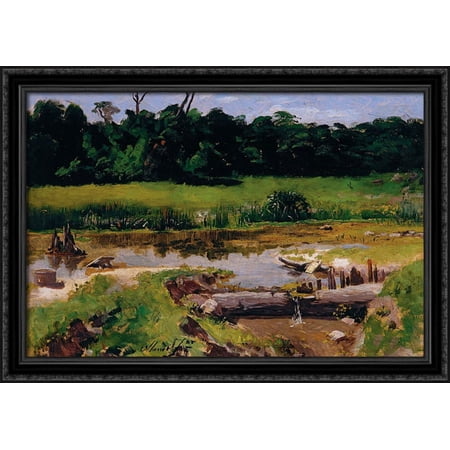 Fluvial Landscape 40x28 Large Black Ornate Wood Framed Canvas Art by Jose Ferraz de Almeida Junior