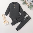 thumbnail image 2 of Pandaie 0-2T Newborn Baby Boy Girl Clothes Button Long Sleeve Romper Bodysuit Pants Set Infant Ribbed Fall Winter Outfits Grey, 2 of 8