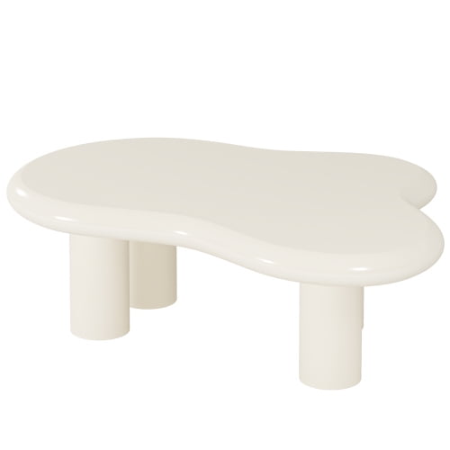 39.4" Cloud Coffee Table, Cute Cream Coffee Table with 4 Solid Legs, Modern Carton Center Table for Living Room, Home Office, Funky Minimalist Tea Table (White)