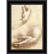 Study of hands 19x24 Black Ornate Wood Framed Canvas Art by Da Vinci, Leonardo