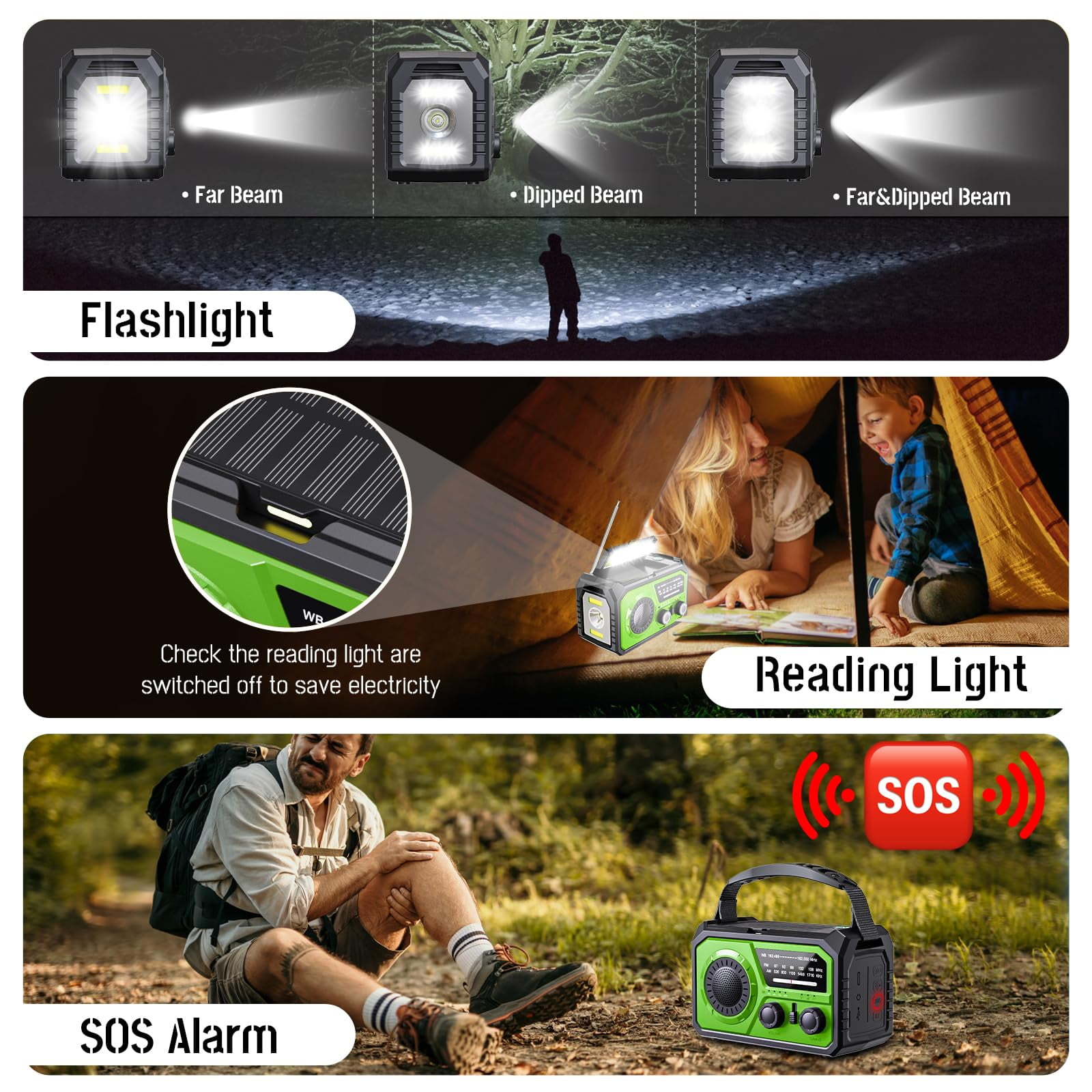 KOGYAS 16000mAh Crank Radio,Emergency Radio,Solar Radio,NOAA/AM/FM Weather Radio Bluetooth,USB Type-C Charging,Dynamo Radio,Polymer Battery,Torch & LED Reading Light,SOS Alarm,Compass for Camping