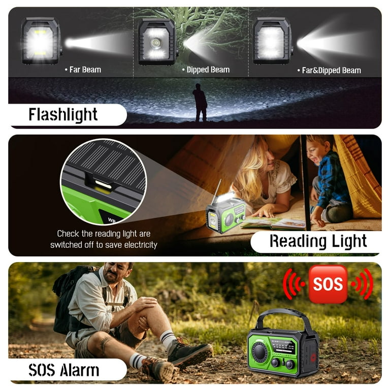 20000mAh/16000mAh Solar Hand Crank Emergency Radio Flashlight & Reading Light AM FM NOAA Emergency Radio SOS Alarm For Emergency - 44