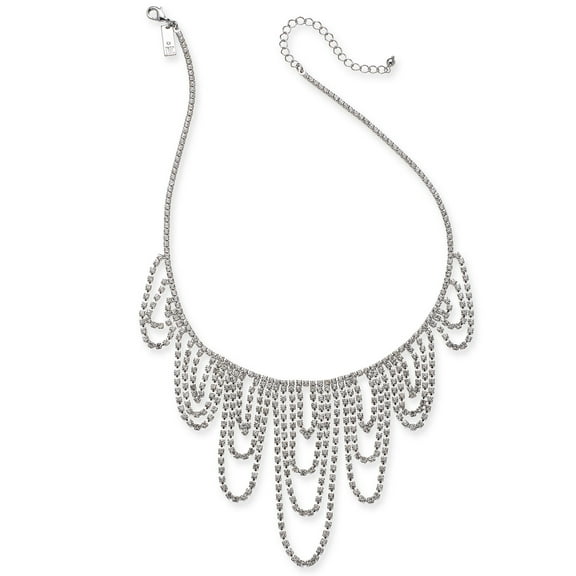 INC International Concepts Silver-Tone Crystal Chain Dripping Statement Necklace, 17″   3″ extender