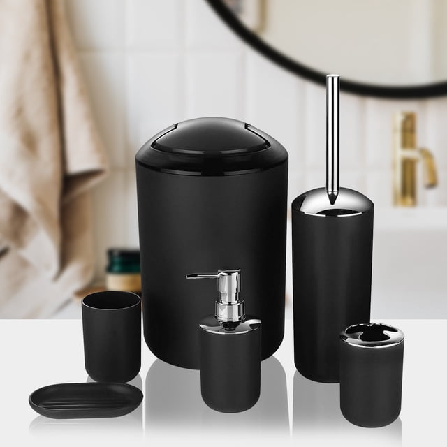 Xihbxyly Juego de Accesorios de Baño, Colección Completa de 6 Piezas, Dispensador de Jabón, Portacepillos, Jabonera, Cubo de Basura, Escobilla de Baño, Diseño Moderno y Elegante, Multiusos, Hogar, Ho