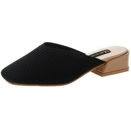 

Block High Heels Fashion Pumps for Women - Comfort & Breathable Knit Round Toe Casual Sandals Heeled Mules