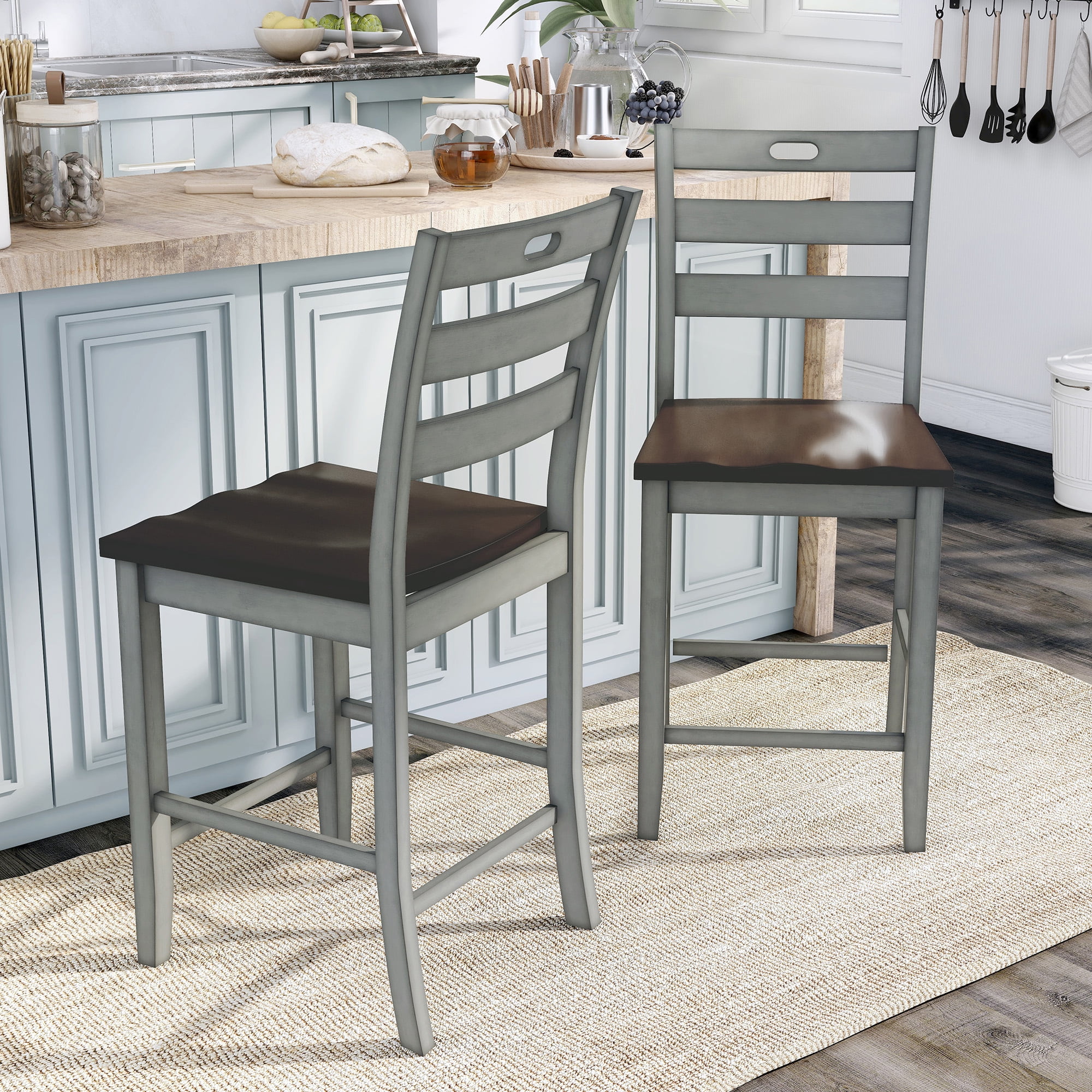Furniture of America Donia Wood Counter Chair- Set of 2, Light Gray