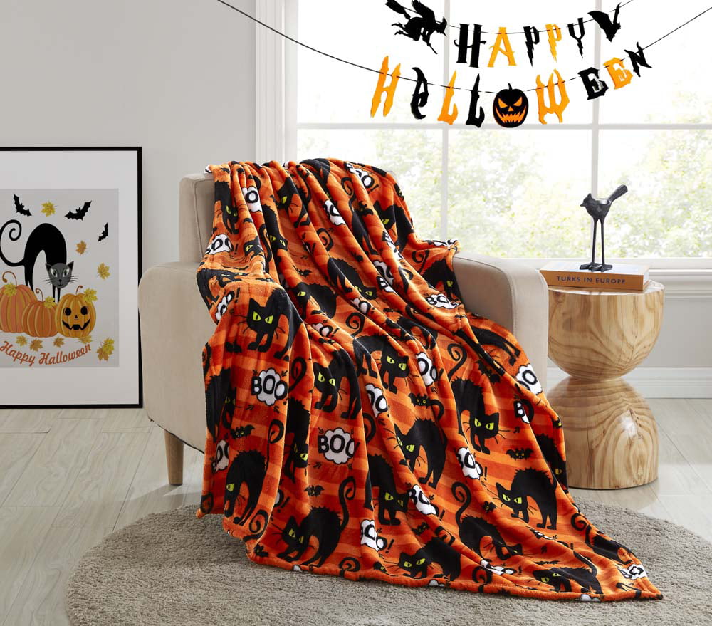 MCHIVER Halloween Throw Blanket Soft Cozy Flannel Pumpkin Witch Jack O Lantern Bed Blanket Lightweight Luxury Microfiber Bed Throw for Adult Great Gift 50x60inch 