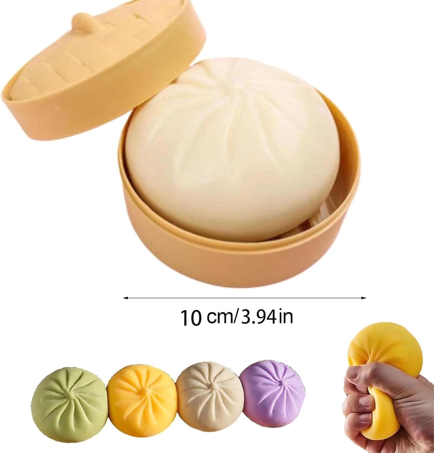 Giant Dumpling Squishy, 4/6/10 Inch Jumbo Dumpling Stress Ball, Soft Squeeze Decompression Dough, Anxiety Relief Fidget, Adult Fidget Tool (White S: 10cm/3.9 Inch)