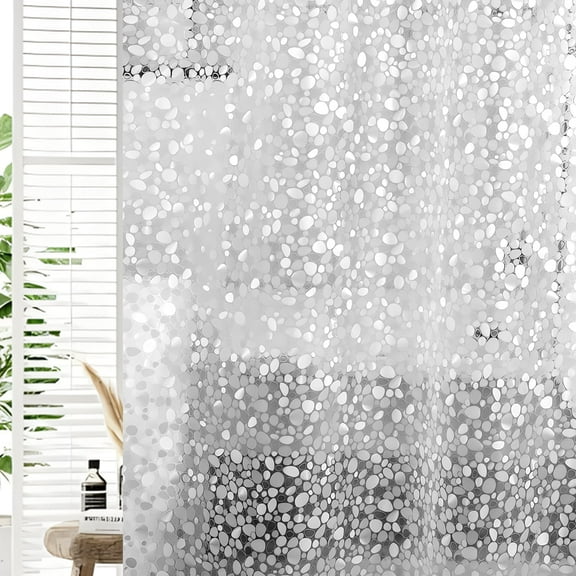 Shower Curtain Liner,Pebble Pattern EVA Water Repellent Shower Curtain Thick Weighted Waterproof Plastic Clear Shower Curtain with 12Hooks for Bathroom (72''x72'')