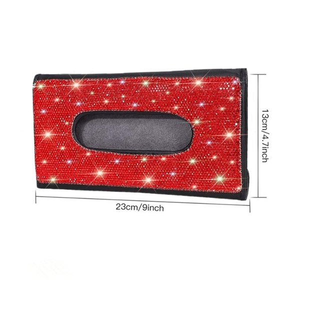 Bling Bling Sun Visor Napkin Holder Simple Installation with Two Clips Convenient Set with Rhinestones Auto Interior Accessories Red Rhinestone