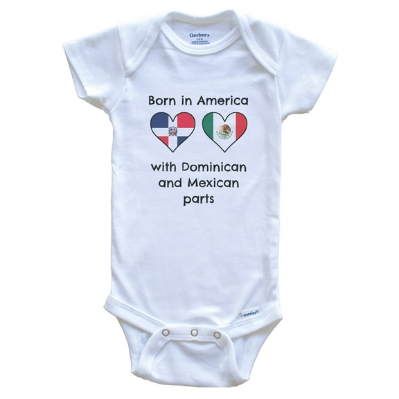 Born in America with Dominican and Mexican Parts Funny Dominican Republic Mexico Flags Baby Bodysuit, 0-3 months white