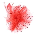 thumbnail image 3 of Diadema elegante con plumas de malla y flores para mujer, para fiestas de té, tocado, sombrero de iglesia Rojo, 3 of 8