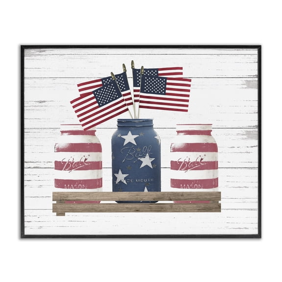 Stupell Industries Farmhouse Rustic Patriotic Jars Americana Black Framed Giclee Art, 14 x 11, by Lettered and Lined