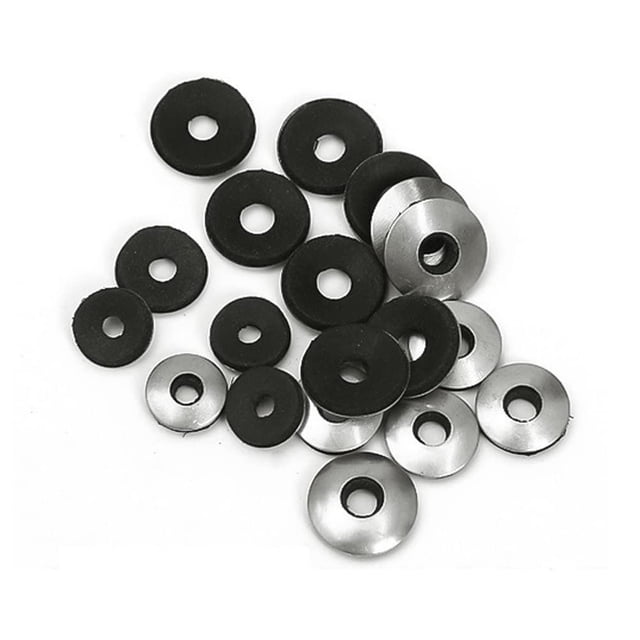 arandelas de sellado con junta de neopreno EPDM para tornillos autoperforantes (m4.8*14mm (50 uds) conjunto de 50 arandelas M4.8x14 mm con disco de acero inoxidable plateado y junta de neopreno EPDM negra; vista superior con piezas sueltas que muestran cara metálica y goma, diámetro exterior 14 mm, interior 4.8 mm, grosor 2.5 mm, aptas para sellado, amortiguación y protección contra vibraciones; a menudo usadas para sellar tornillos autoperforantes en cubiertas y fachadas.