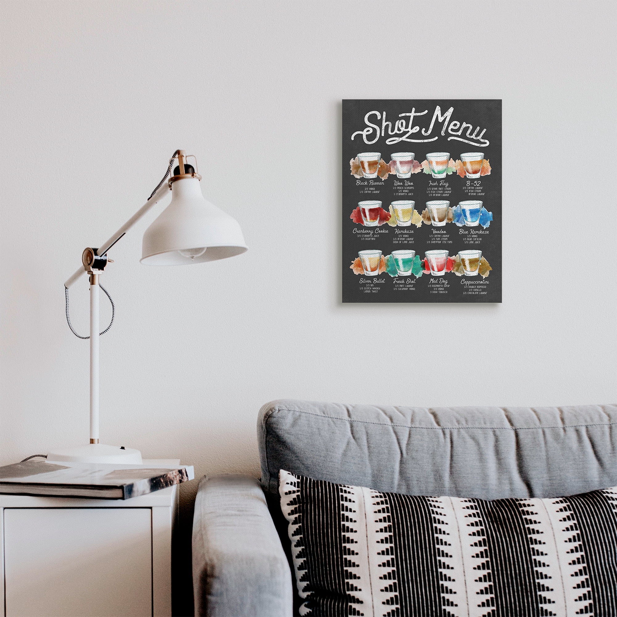 Stupell Industries Shot Menu Drink Recipes Fun Watercolor Styling Canvas Wall Art, 16 x 20, Design by Daphne Polselli