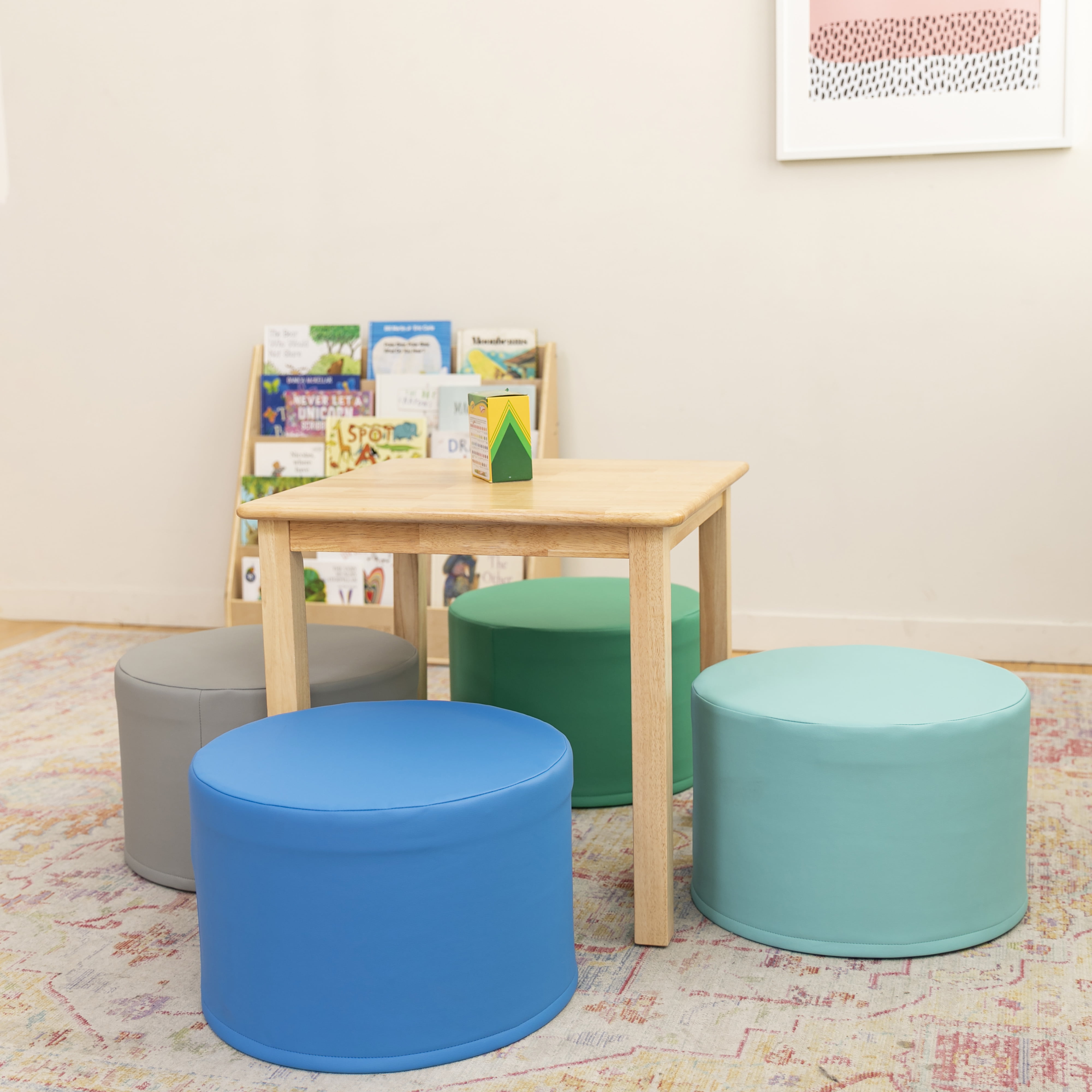 Furniture for Kids 2-Piece Set Light Grey Junior 12 H, ECR4Kids Softzone Quarter Circle Ottoman 