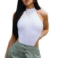 thumbnail image 5 of Douhoow Women Bodysuits Sleeveless Solid Color High Cut Slim Skinny Bodycon Romper, 5 of 7