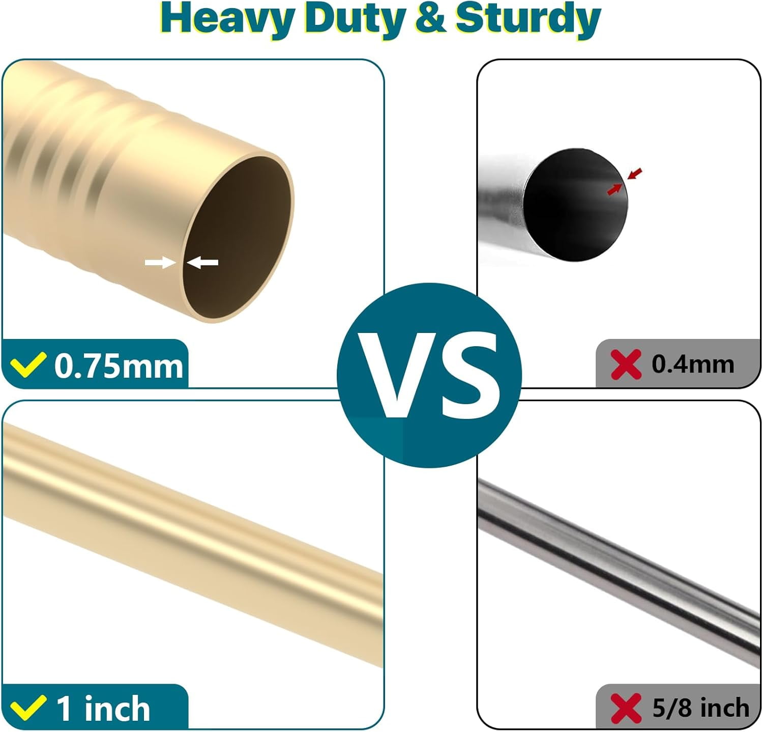 Gold Extra Long Curtain Rod 30 to 240 inch, Heavy Duty Curtain Rods for Windows with Modern End Caps, 1 inch Drapery Rods Set for Outdoor Patio, Adjustable Curtain Rod for Room, Gold