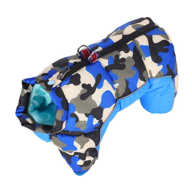 Ropa de invierno para perros, cálida y resistente al viento, con cremallera trasera y cuatro patas, color azul, camuflaje 10#