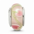 thumbnail image 2 of Fancy Bead White Sterling Silver Glass 13.64 mm 7.27 Reflections Pink Green Hand-Blown Bead, 2 of 3