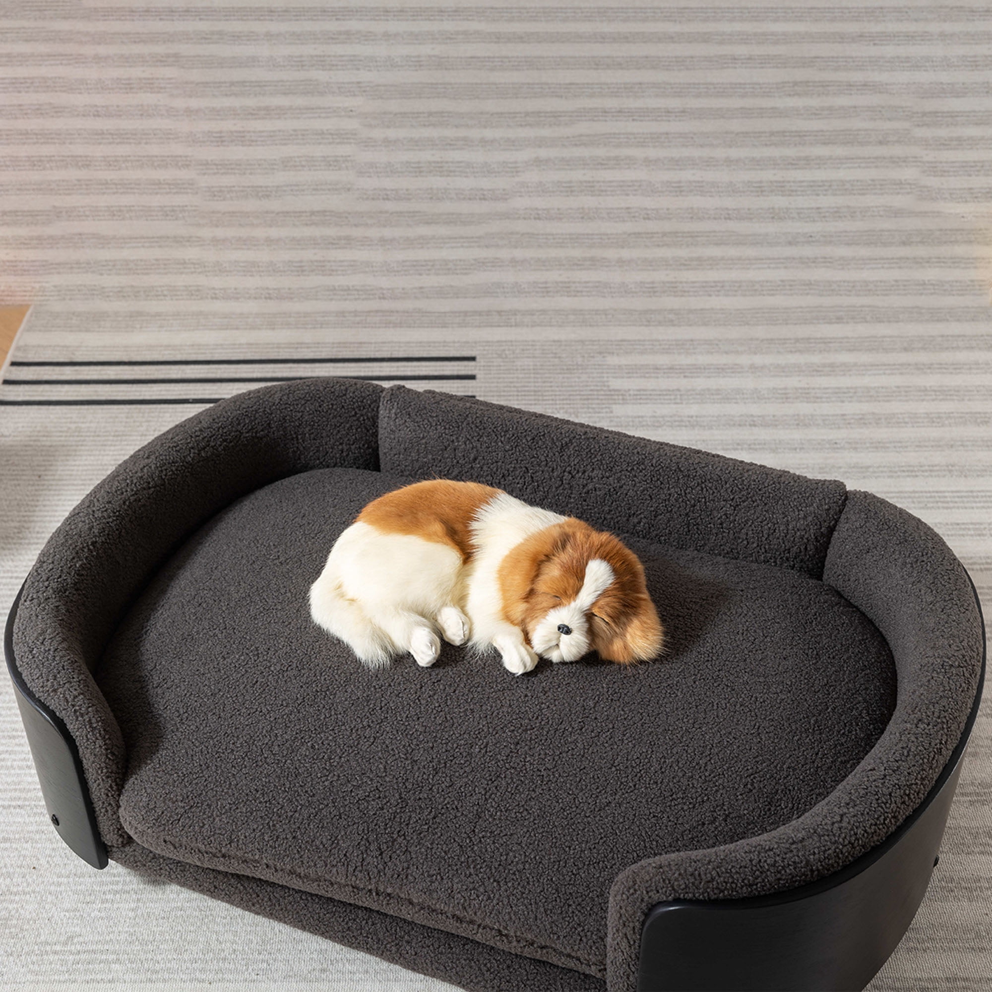 Pefilos 38" Elevated Pet Dog Bed with Solid Wood Legs and Black Bent Wood Back, Cashmere Cushion, Pet Sofa for Indoors Dogs, Dark Gray Pefilos 38" Elevated Pet Dog Bed with Solid Wood Legs and Black Bent Wood Back, Cashmere Cushion, Pet Sofa for Indoors Dogs, Dark Gray
