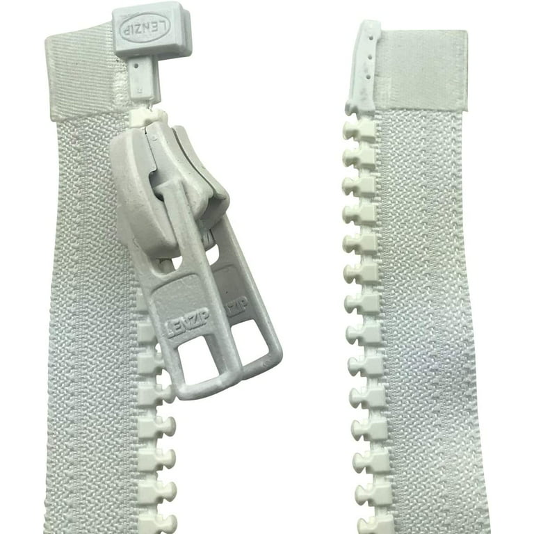 EZ-Xtend Lenzip #10 Separating Zipper for Canvas - Heavy Duty Cut to Length  w/Double Metal Locking Zipper Pull - Includes Stainless Steel Zipper Bottom  Stop and Extra Slider Replacement (White, 96) 