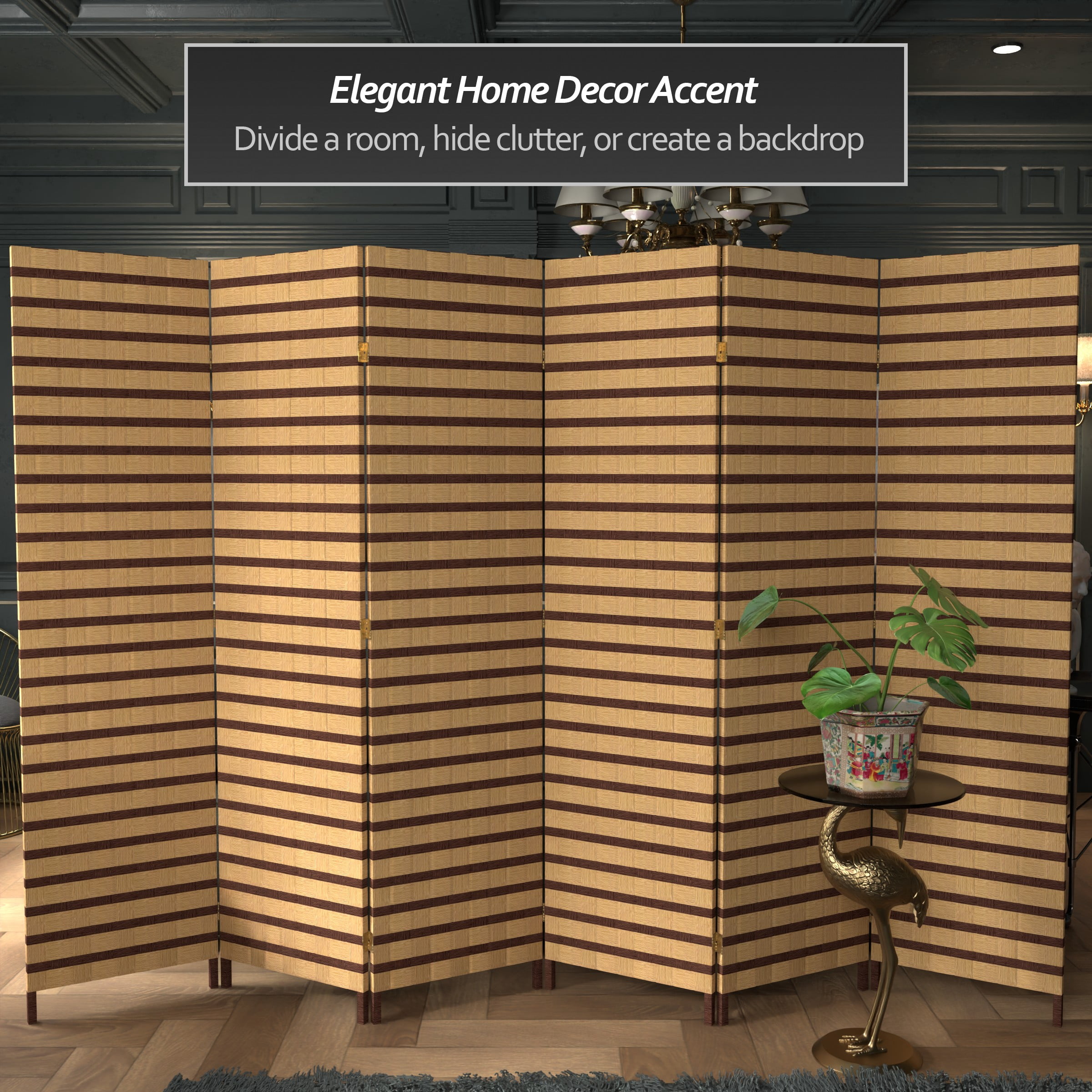 6 ft. Tall Two Tone Natural Fiber Room Divider - 6 Panel