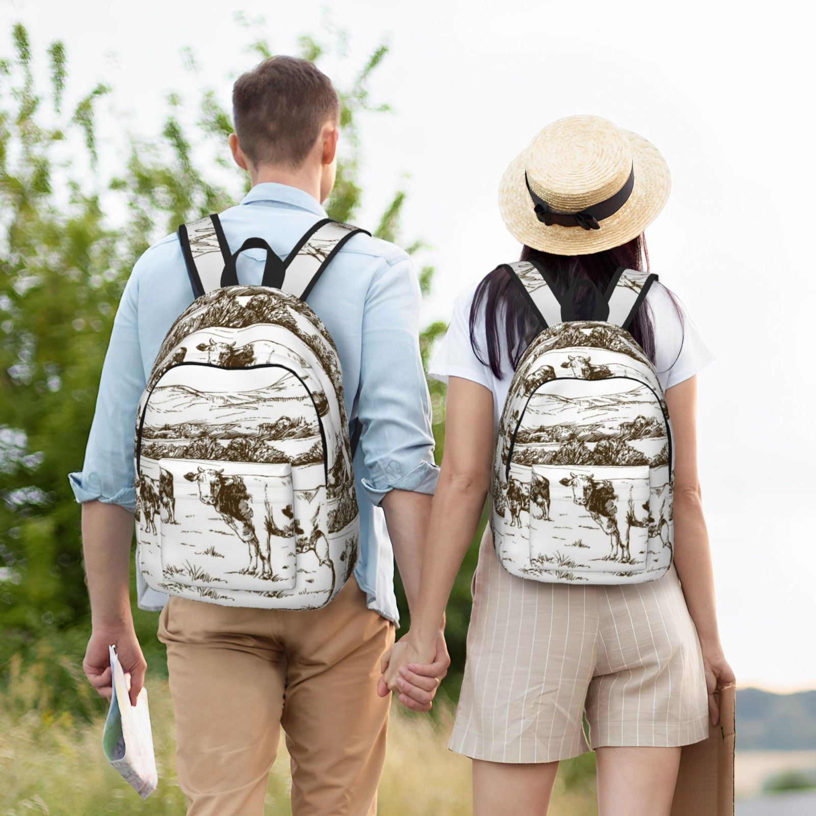 Picia Cows Grazing On The Meadow 2 Printed Canvas Daypack - Stylish and Durable Vintage Compact Backpack - Class, Work, Travel, or Laptop Bookbag,Organized Compartments-Medium
