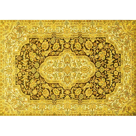 Ahgly Company Machine Washable Indoor Rectangle Medallion Yellow Traditional Area Rugs, 7' x 9'