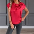 thumbnail image 2 of GPOECD Blouse pour Femmes Élégante à Col Nœud en Satin à Manches Courtes Été Printemps avec Col en Ruban Hauts pour Femmes Chic Décontracté Rouge,m, 2 of 8
