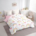 thumbnail image 2 of Manfei Kawaii Rainbow Twin Bedding, Graffiti Moon Stars Bedding Comforter Set, White Pink, Pink Reversible, 7-Piece, 2 of 6
