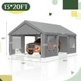 thumbnail image 6 of Erommy 13' x 20' Heavy Duty Portable Outdoor Garage Carport with Roll-up Windows, Side Doors and Removable Sidewalls for Car,Outer Gray and Inner White, 6 of 9