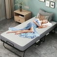 thumbnail image 2 of Folding Bed with Mattress 75" x 46" Large Twin XL Size Folded Bed, Rollaway Guest Bed Portable Foldable Extra Bed for Adults Daybed with 5" Memory Foam Mattress Space-Saving Sturdy Metal Grid Frame, 2 of 8