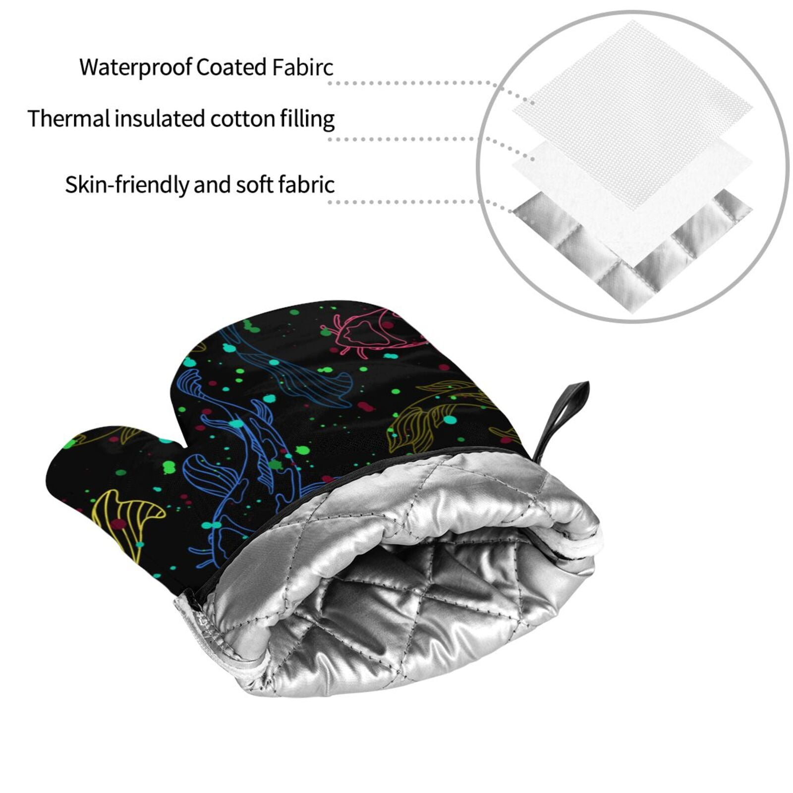 Line Art Fish Silhouettes Japanese 4Pcs Oven Mitts and Pot Holders Sets Oven Kitchen Gloves Hot Pads for Cooking BBQ Baking Grilling