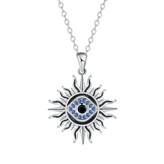 Rynsito Evil Eye Necklace Sun Pendant Turkish Blue Eye Protection Lucky Necklaces Jewelry Gifts for Men Women