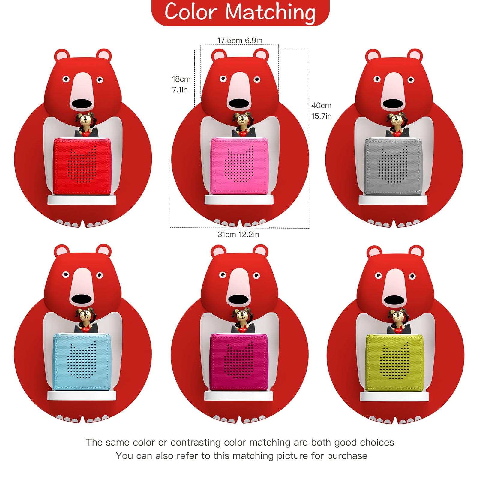 Tnvodejo for Toniebox Creative Bear Children's Magnetic Floating Shelf and for Tonies for 30-48 Figures - Wall Shelf for The Music Box - for Playing and Collecting - for Children's Baby Rooms (Red)