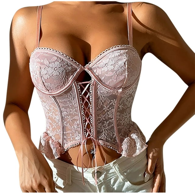 Birdeem Womens Solid Color Lace Suspender Wrapped Around Chest Waist and Backless Bra with Transparent Mesh and Zipper Closure