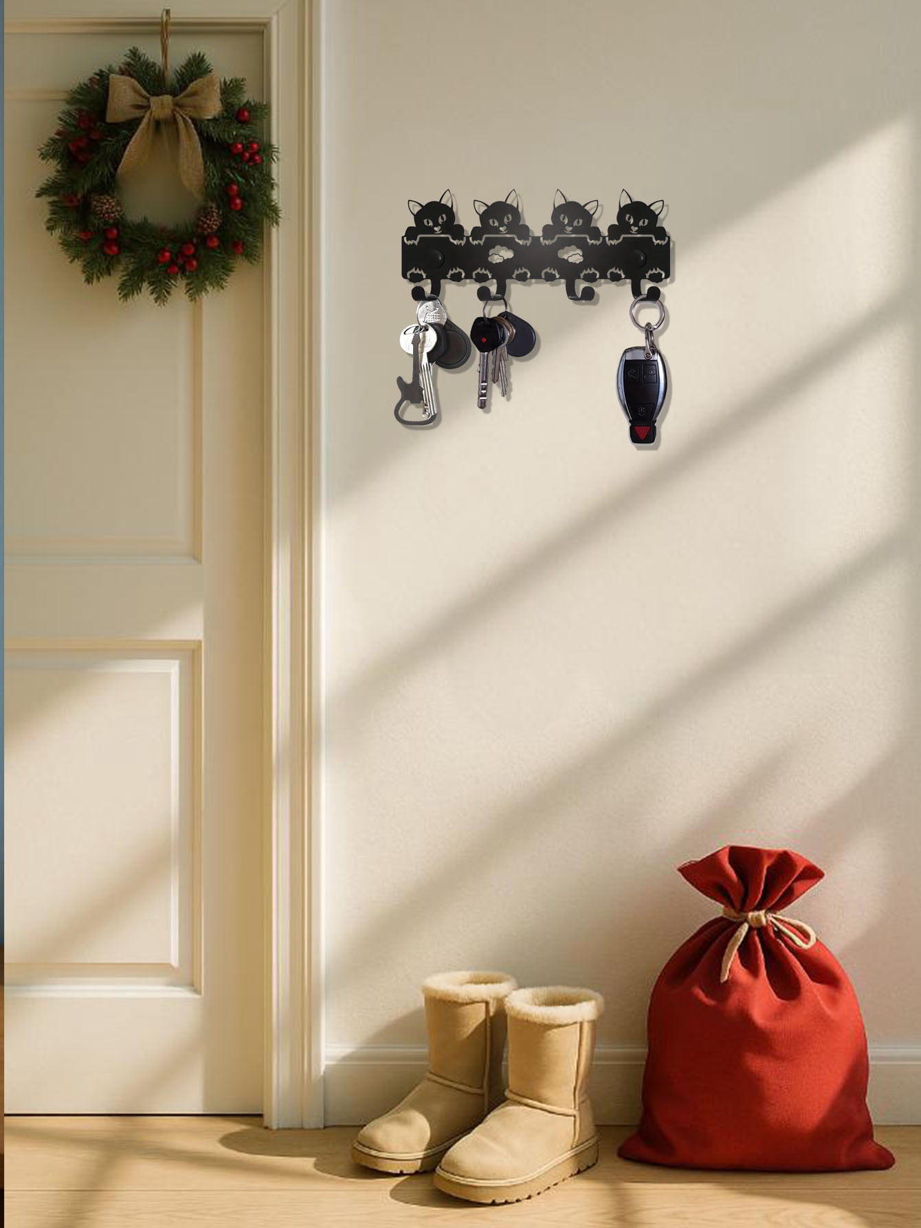 Cat Metal Keychain, Cute Wall Mounted Key Holder, Entryway Organizer Hooks, Gothic Home Decor, Aesthetic Key Storage Rack for Wall