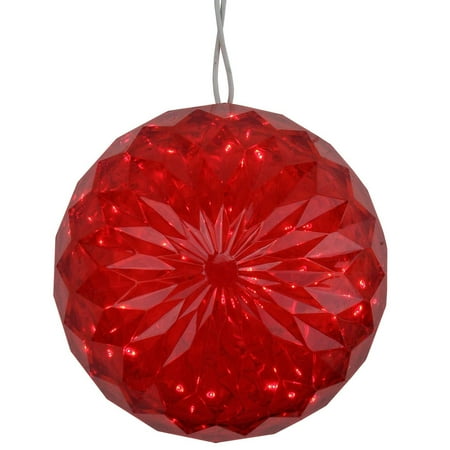 6 Red Led Lighted Hanging Christmas Faceted 3 D Sphere Outdoor