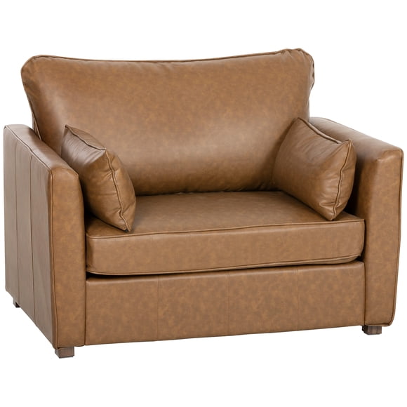 HOMCOM Accent Chair, PU Leather Upholstered Armchair with Wide Seat, Brown