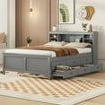 thumbnail image 3 of Euroco Wood Full Size Platform Bed with Storage Headboard, Trundle Bed and 3 Drawers, USB Charging and Shleves for Kids Teens, Gray, 3 of 14