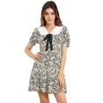 thumbnail image 1 of Vestido Camisero De Manga Corta Entallado Y Acampanado Con Cuello En Contraste Y Volantes Con Pajarita Y Cuello En Contraste Para Mujer Negro M, 1 of 6